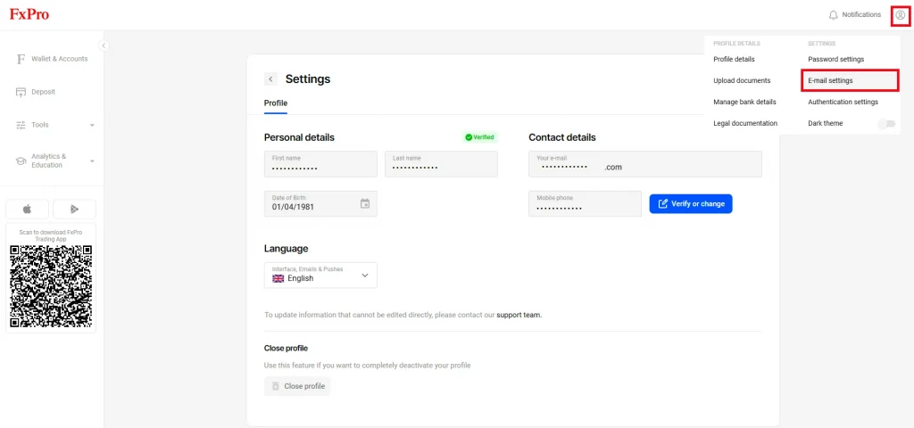 change-email-on-fxpro-en