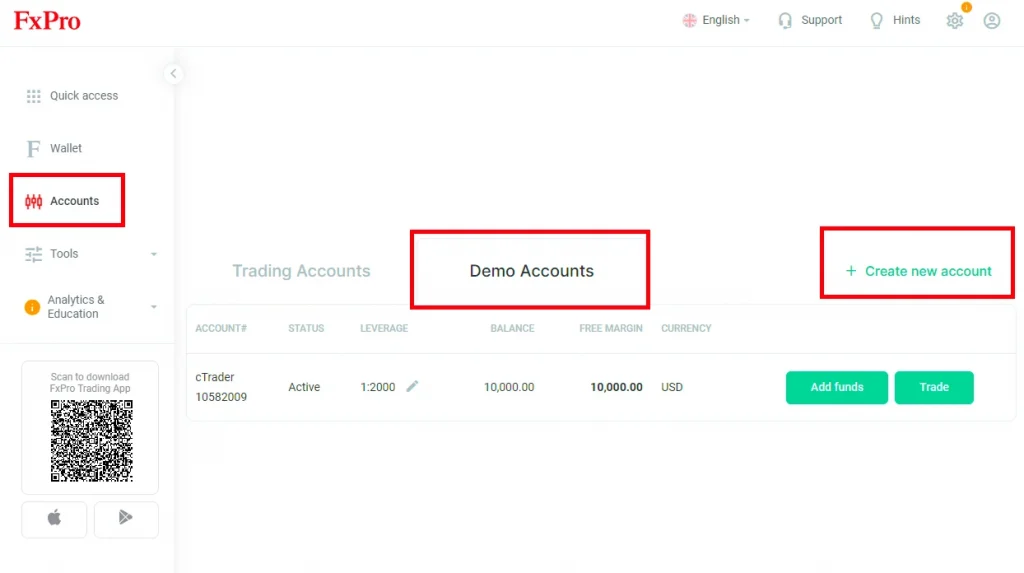 create new demo fxpro