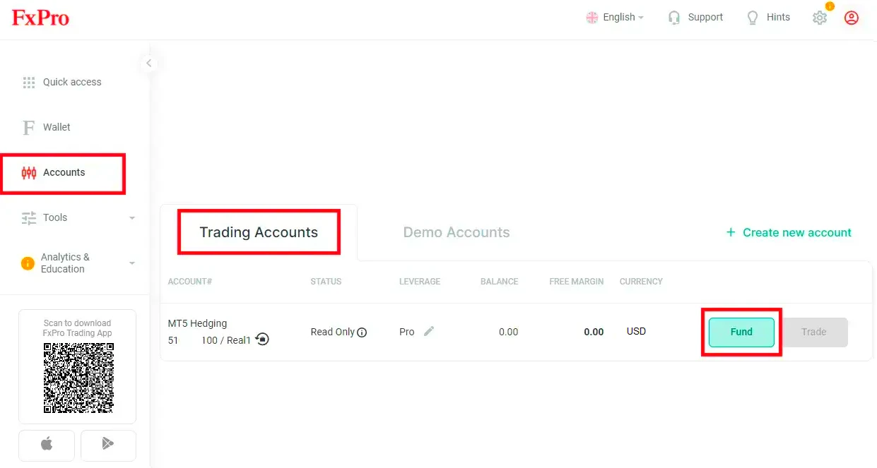 FxPro Wallet para yatırma işlemi