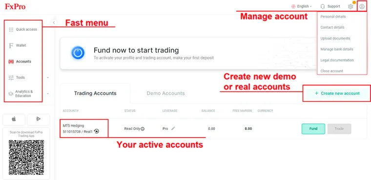 Manage Account FXPro